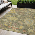 5 X 8 Artichoke Green Coral And Brown Floral Washable Indoor Outdoor Area Rug