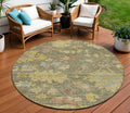 8 Artichoke Green Coral And Brown Round Floral Washable Indoor Outdoor Area Rug
