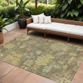 9 X 12 Artichoke Green Coral And Brown Floral Washable Indoor Outdoor Area Rug