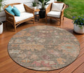 8 Brown Tan And Terra Cotta Round Floral Washable Indoor Outdoor Area Rug
