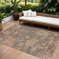 10 X 14 Brown Tan And Terra Cotta Floral Washable Indoor Outdoor Area Rug