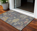 3 X 5 Blue Charcoal And Gold Floral Washable Indoor Outdoor Area Rug