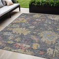 5 X 8 Blue Charcoal And Gold Floral Washable Indoor Outdoor Area Rug