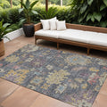 9 X 12 Blue Charcoal And Gold Floral Washable Indoor Outdoor Area Rug