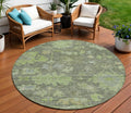 8 Fern Green And Olive Green Round Floral Washable Indoor Outdoor Area Rug