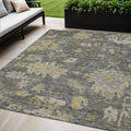 5 X 8 Gray And Charcoal Floral Washable Indoor Outdoor Area Rug
