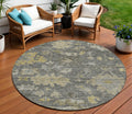 8 Gray And Charcoal Round Floral Washable Indoor Outdoor Area Rug