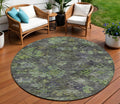 8 Green Charcoal And Black Round Floral Washable Indoor Outdoor Area Rug