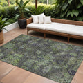 8 X 10 Green Charcoal And Black Floral Washable Indoor Outdoor Area Rug