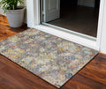 3 X 5 Gold Blue And Brown Floral Washable Indoor Outdoor Area Rug