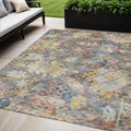 5 X 8 Gold Blue And Brown Floral Washable Indoor Outdoor Area Rug