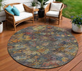 8 Gray Green And Terra Cotta Round Floral Washable Indoor Outdoor Area Rug