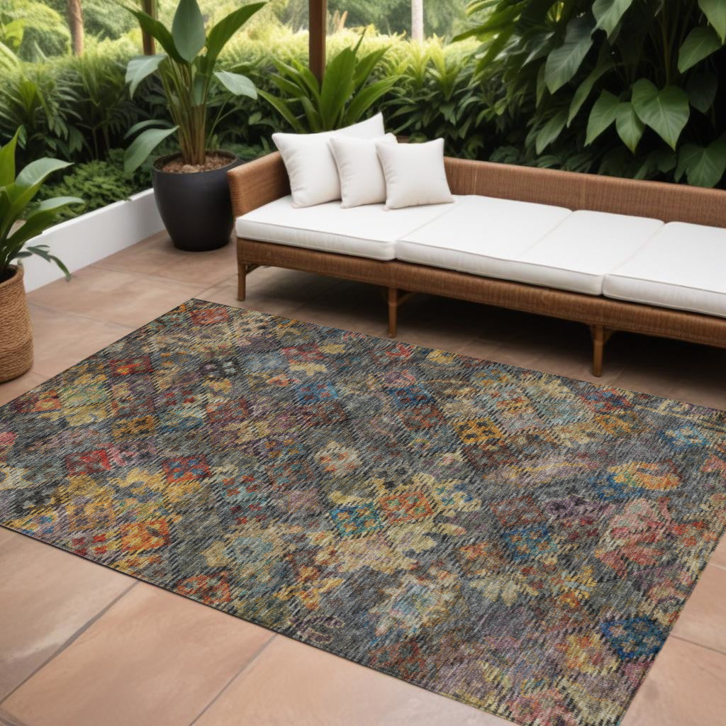 9 X 12 Gray Green And Terra Cotta Floral Washable Indoor Outdoor Area Rug
