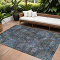 8 X 10 Teal Blue And Charcoal Floral Washable Indoor Outdoor Area Rug