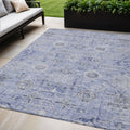 5 X 8 Blue And Gray Damask Washable Indoor Outdoor Area Rug