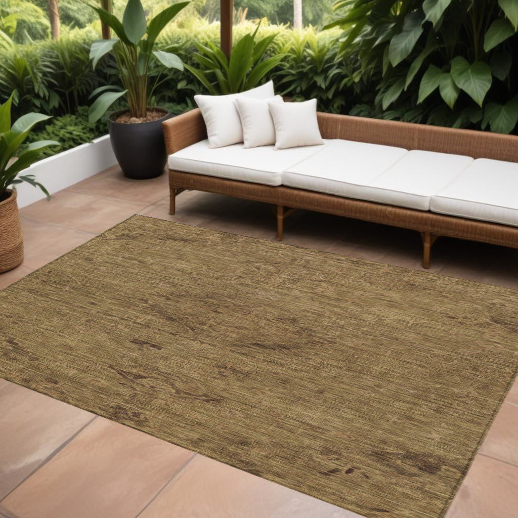 8 X 10 Brown And Tan Floral Washable Indoor Outdoor Area Rug