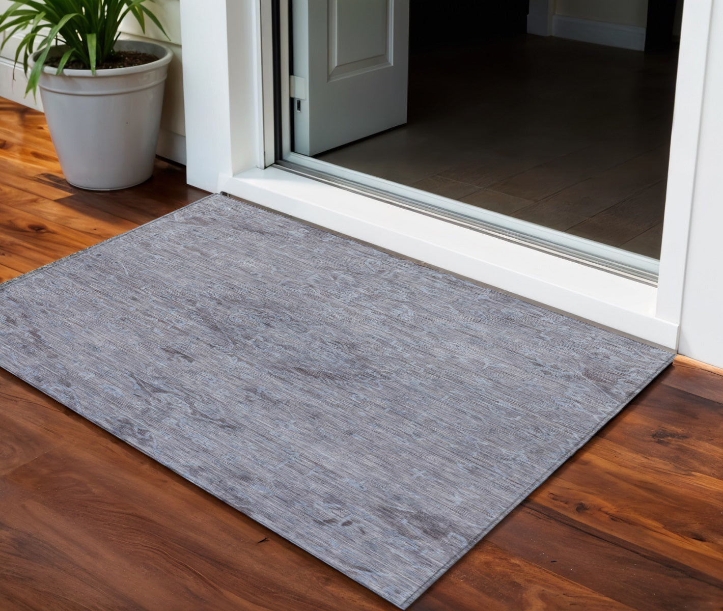 3 X 5 Blue And Gray Floral Washable Indoor Outdoor Area Rug
