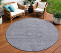 8 Blue And Gray Round Floral Washable Indoor Outdoor Area Rug