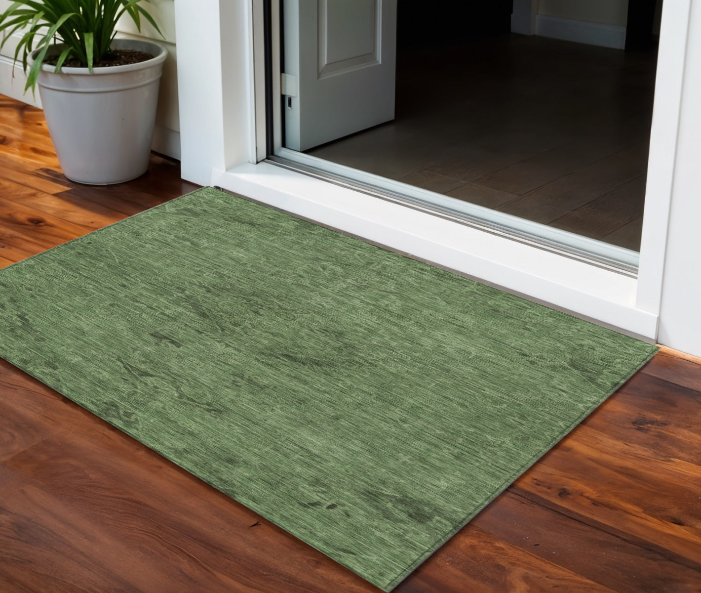 3 X 5 Fern Green And Dark Green Floral Washable Indoor Outdoor Area Rug