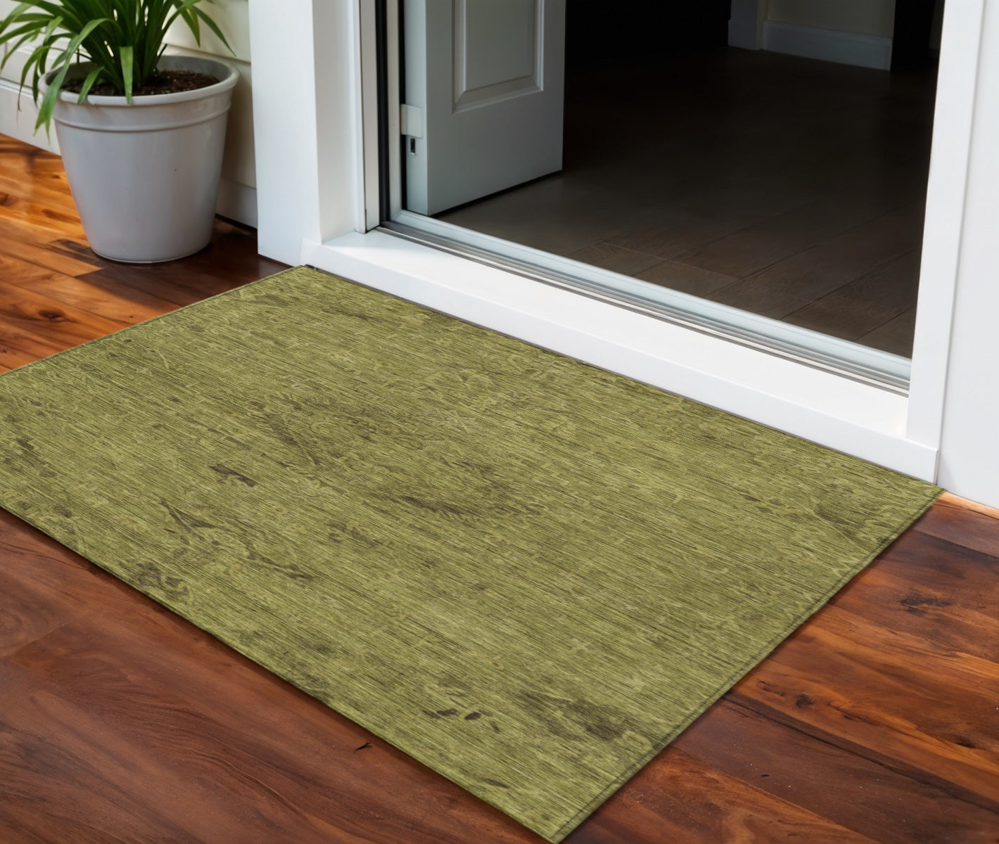 3 X 5 Olive Green And Brown Floral Washable Indoor Outdoor Area Rug