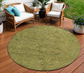 8 Olive Green And Brown Round Floral Washable Indoor Outdoor Area Rug