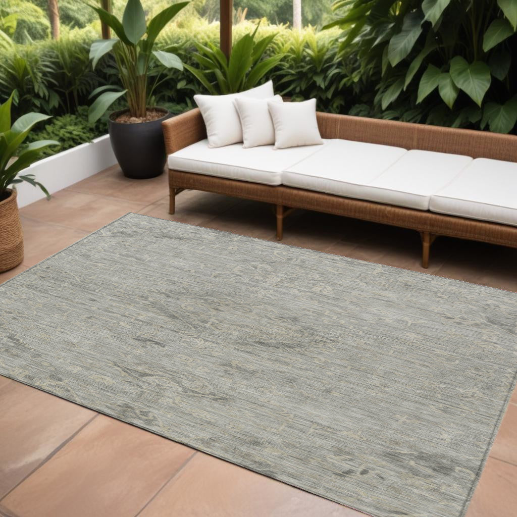 9 X 12 Pewter And Beige Floral Washable Indoor Outdoor Area Rug