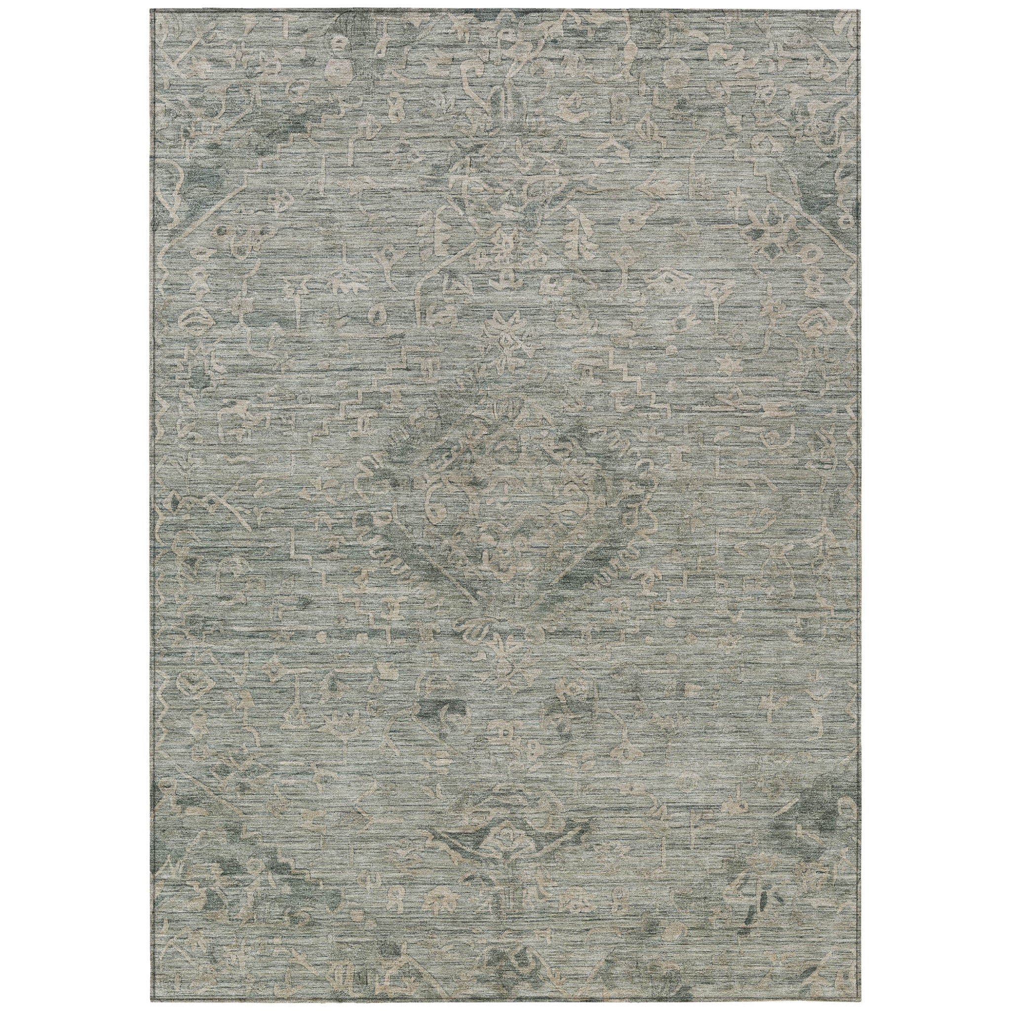 3 X 5 Sage And Beige Floral Washable Indoor Outdoor Area Rug
