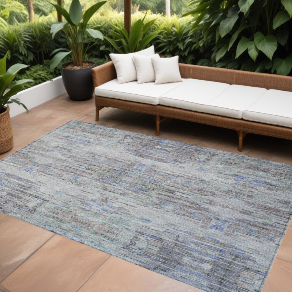 9 X 12 Taupe Blue And Green Abstract Washable Indoor Outdoor Area Rug