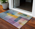 3 X 5 Blue Green And Purple Abstract Washable Indoor Outdoor Area Rug