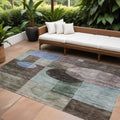 9 X 12 Brown Blue And Green Geometric Washable Indoor Outdoor Area Rug