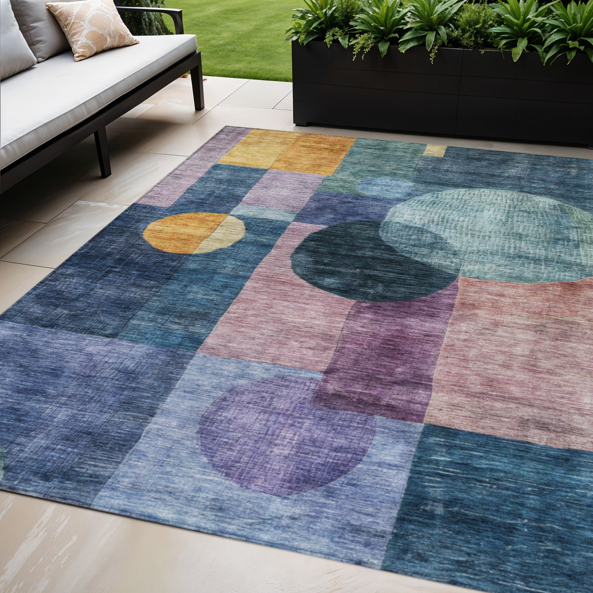 5 X 8 Blue Green And Copper Geometric Washable Indoor Outdoor Area Rug