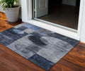 3 X 5 Navy Blue Gray And Charcoal Geometric Washable Indoor Outdoor Area Rug