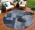 8 Navy Blue Gray And Charcoal Round Geometric Washable Indoor Outdoor Area Rug