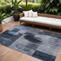 9 X 12 Navy Blue Gray And Charcoal Geometric Washable Indoor Outdoor Area Rug