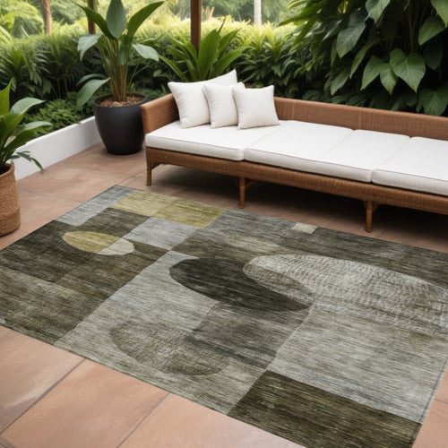 10 X 14 Taupe Gray And Charcoal Geometric Washable Indoor Outdoor Area Rug