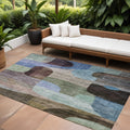 10 X 14 Brown Blue And Green Abstract Washable Indoor Outdoor Area Rug
