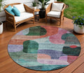 8 Green Purple And Blue Round Abstract Washable Indoor Outdoor Area Rug