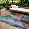 9 X 12 Green Purple And Blue Abstract Washable Indoor Outdoor Area Rug
