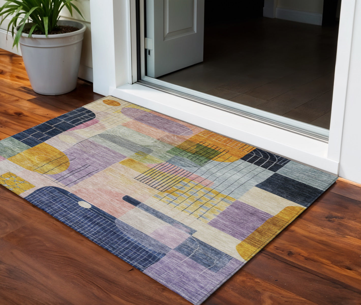 3 X 5 Plum Purple And Copper Abstract Washable Indoor Outdoor Area Rug