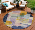 8 Plum Purple And Copper Round Abstract Washable Indoor Outdoor Area Rug