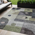5 X 8 Artichoke Green Gray And Charcoal Geometric Washable Indoor Outdoor Area Rug