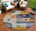 8 Green Purple And Blue Round Geometric Washable Indoor Outdoor Area Rug