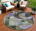 8 Olive Green Purple And Gray Round Geometric Washable Indoor Outdoor Area Rug