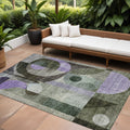 9 X 12 Olive Green Purple And Gray Geometric Washable Indoor Outdoor Area Rug