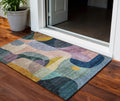 3 X 5 Green Purple And Pink Abstract Washable Indoor Outdoor Area Rug