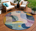 8 Green Purple And Pink Round Abstract Washable Indoor Outdoor Area Rug