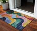 3 X 5 Green Orange And Pink Abstract Washable Indoor Outdoor Area Rug