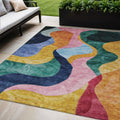 5 X 8 Green Orange And Pink Abstract Washable Indoor Outdoor Area Rug