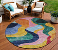 8 Green Orange And Pink Round Abstract Washable Indoor Outdoor Area Rug