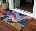 3 X 5 Green Pink And Gray Abstract Washable Indoor Outdoor Area Rug